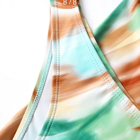 Shein 3 Piece Bikini Swimsuit 1 Strap Top w/ Ring Thong Bottom Side Tie Skirt S - Picture 7 of 9